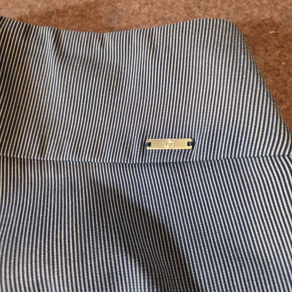 S.C. & Co Wide Leg Crop Pant In Blue & White Pinstripe Size Large Flex Waist - Picture 9 of 10